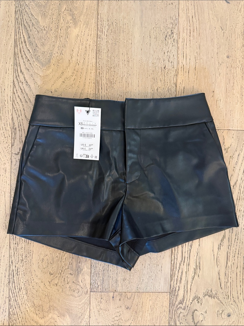 Zara Black High Waist Faux Leather Mini Shorts